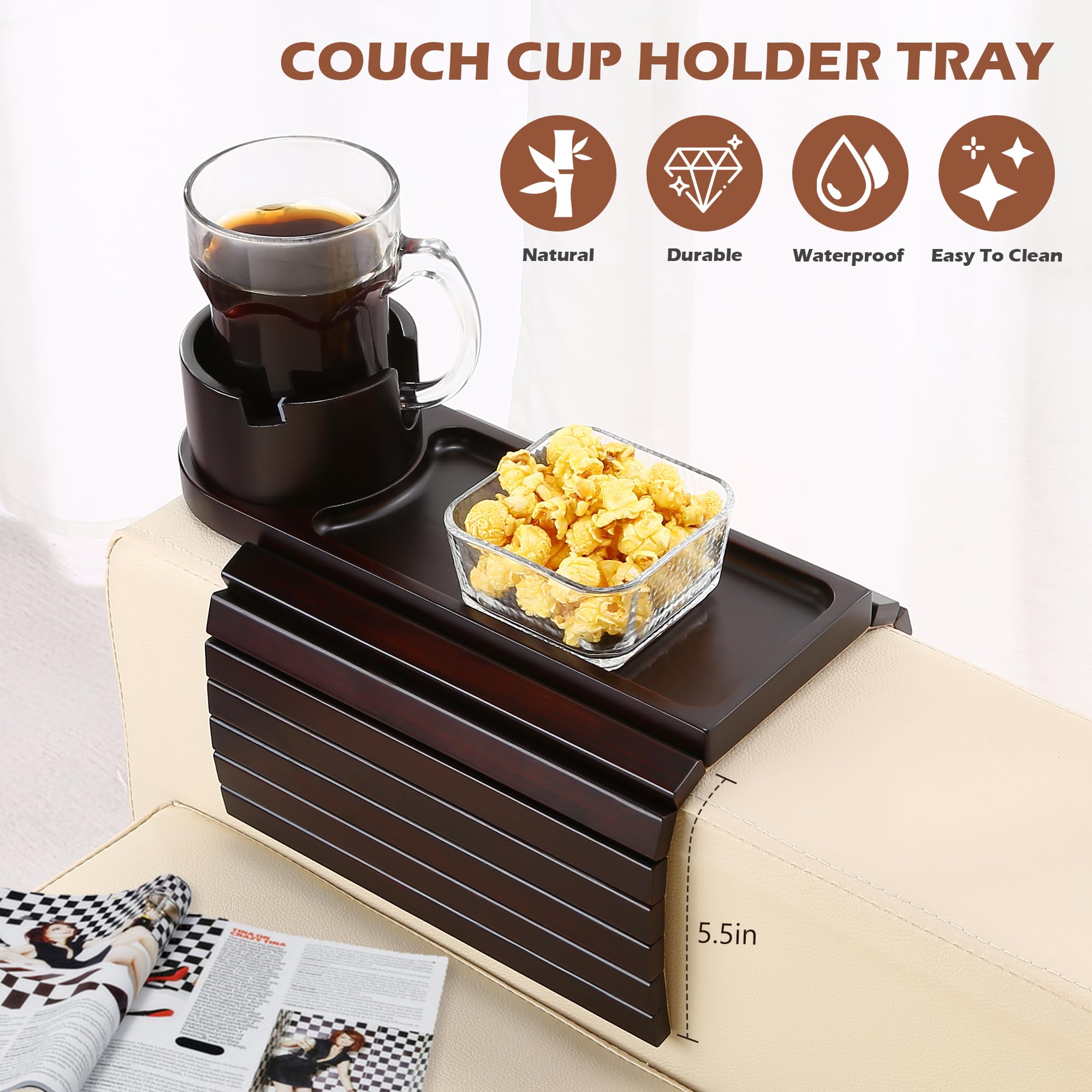 BAMTRAY armrest-compatible design fits most sofas securely