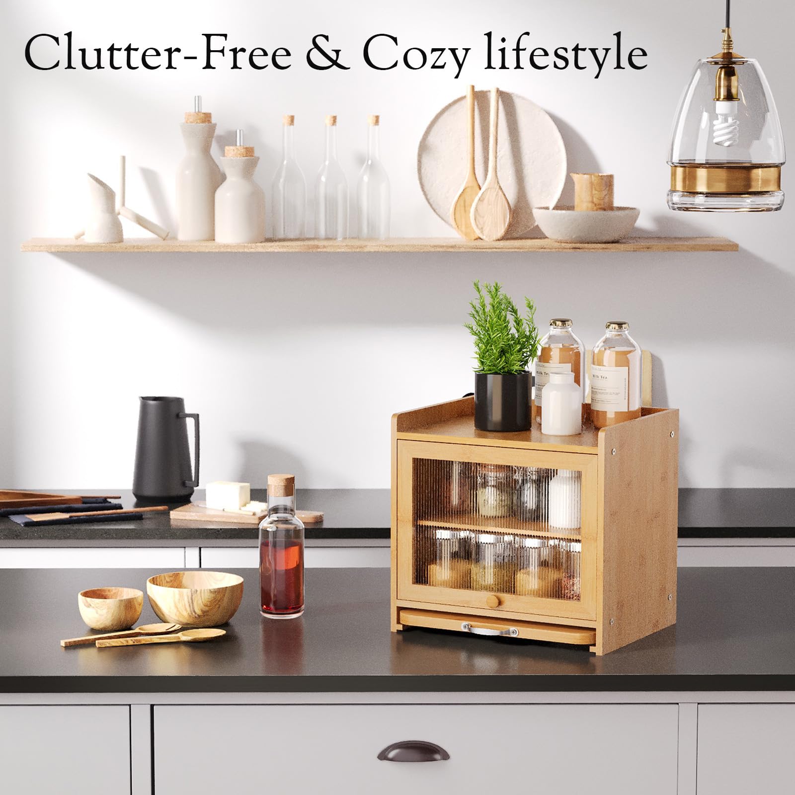 Removable trays doubling as serving boards for bamzc brz bread box