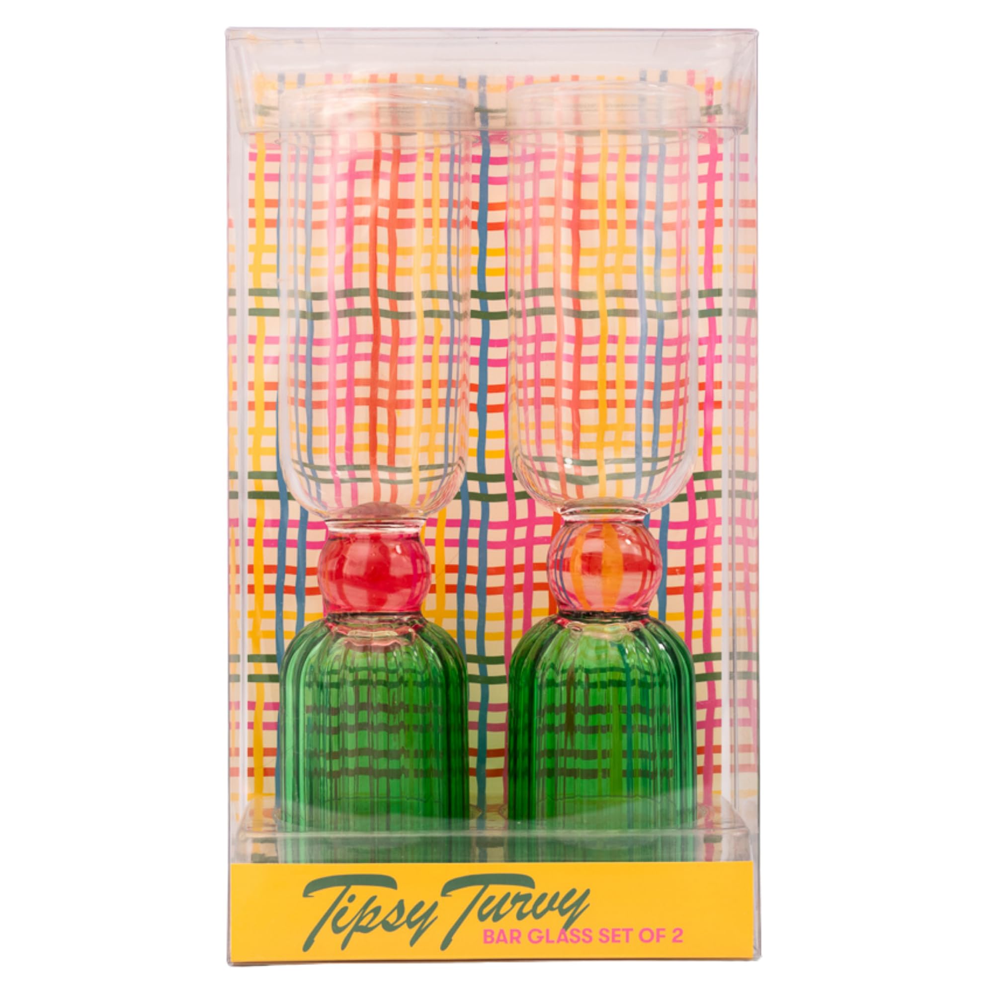 ban.do bar glass set 2 red-bottom ridged detail highlights texture for tactile sipping.