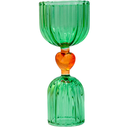 ban.do green glass jigger shows translucent ridges for measurement