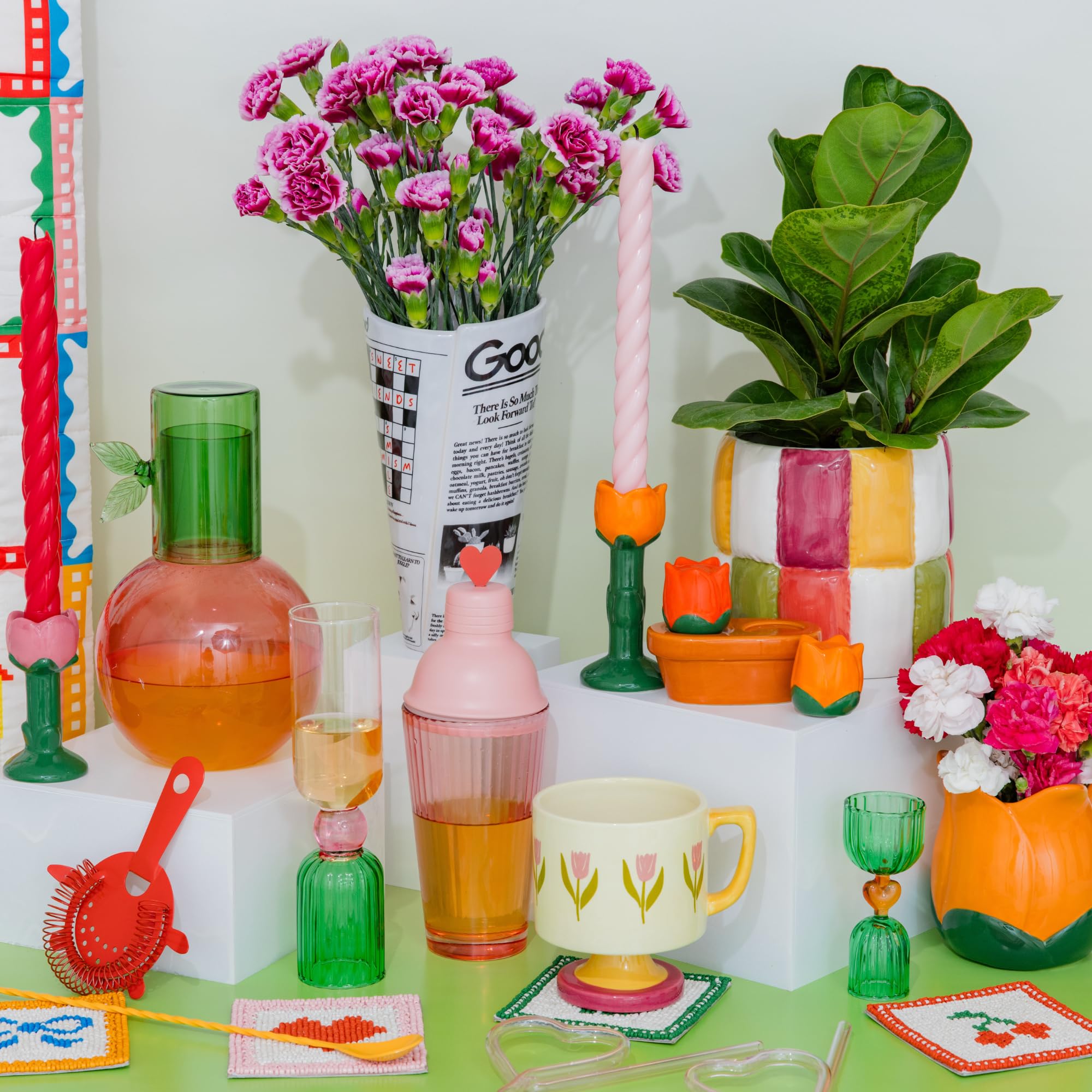 Ban.do nightstand cherry pitcher glass adds whimsy to your space.