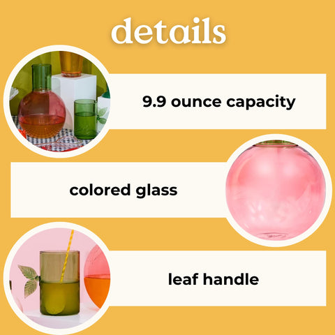 Ban.do tinted glass cherry carafe keeps beverages cooler on nightstand.