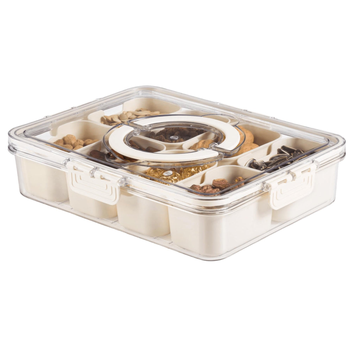 Bandesun divided serving tray with lid and handle for organized snacking on the go.