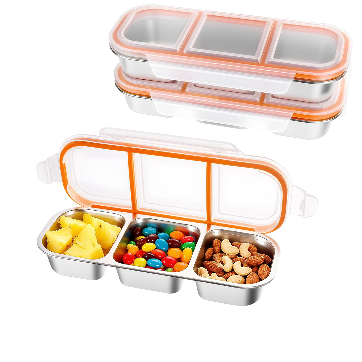 Bandesun three-compartment stainless steel snack container keeps meals organized on the go.