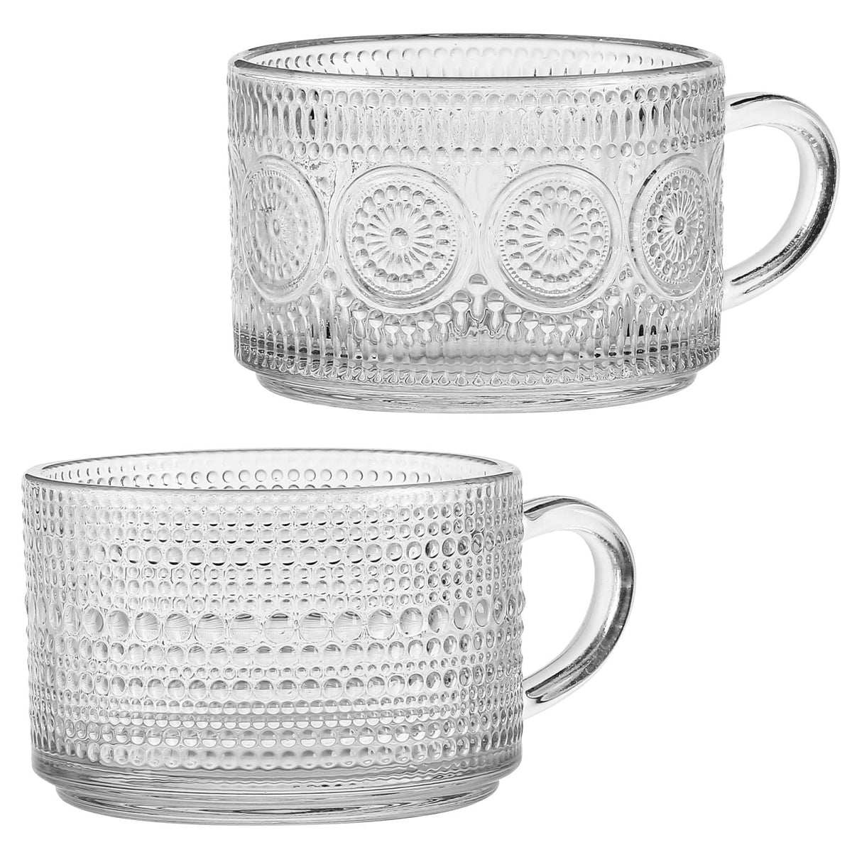 Bandesun vintage glass coffee mug set with embossed fluted design for elegant mornings