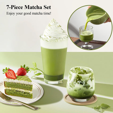 Bandiction 7-piece matcha set displayed together for a ceremony