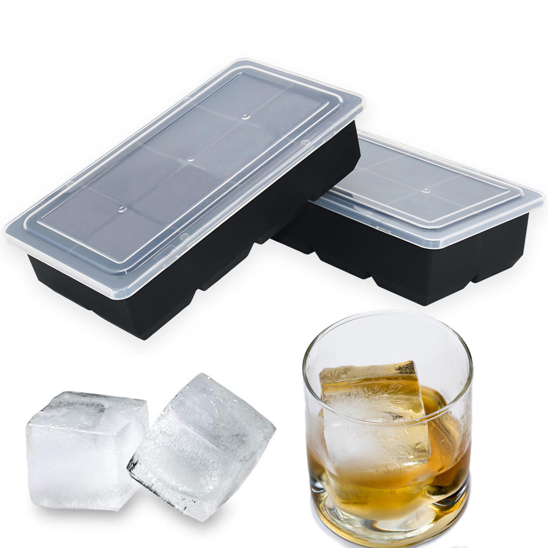 Bangp large ice cube tray with eight compartments for giant cubes that chill cocktails longer.