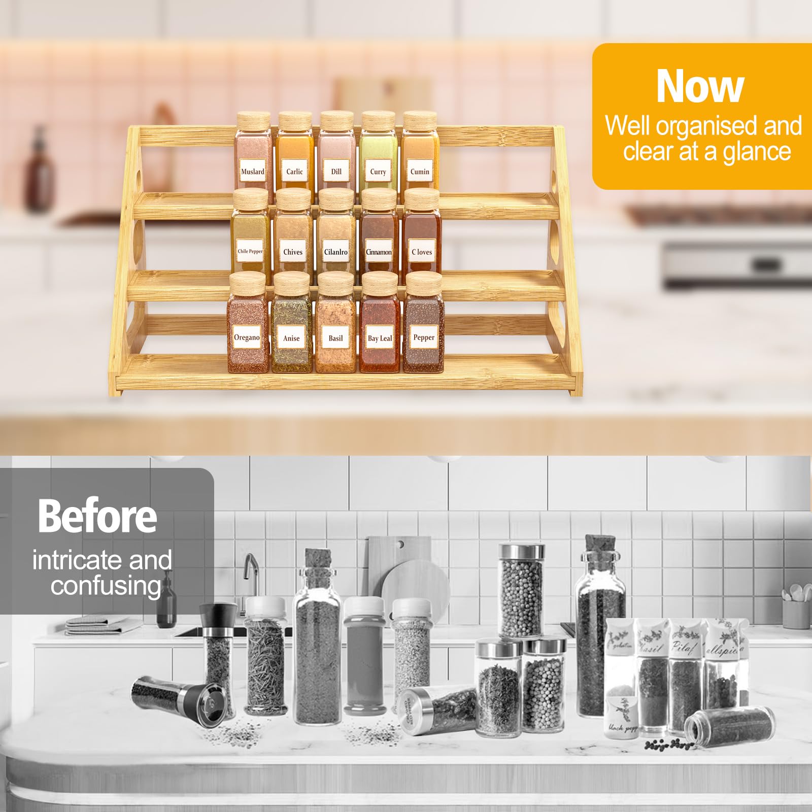 Banlilus bamboo material highlights natural, durable kitchen organization.