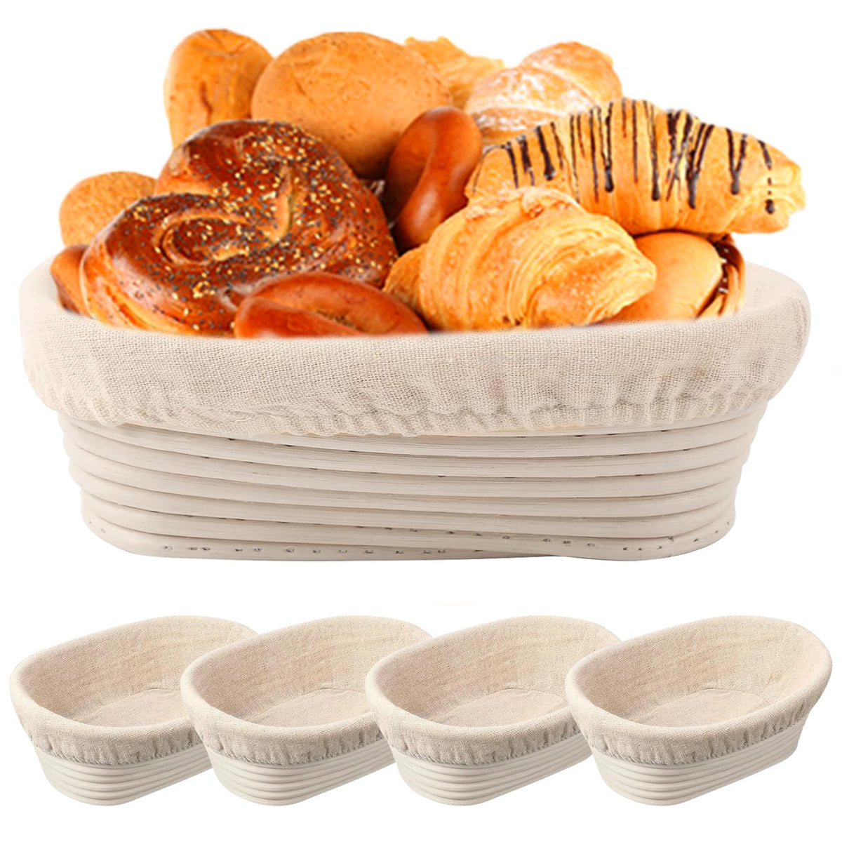 10-inch oval banneton with liner for clean, even proofing.