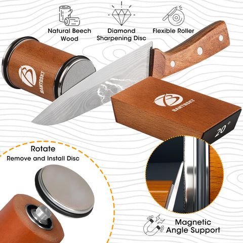 Bantbskt beech wood base with strong magnets supporting steady sharpening