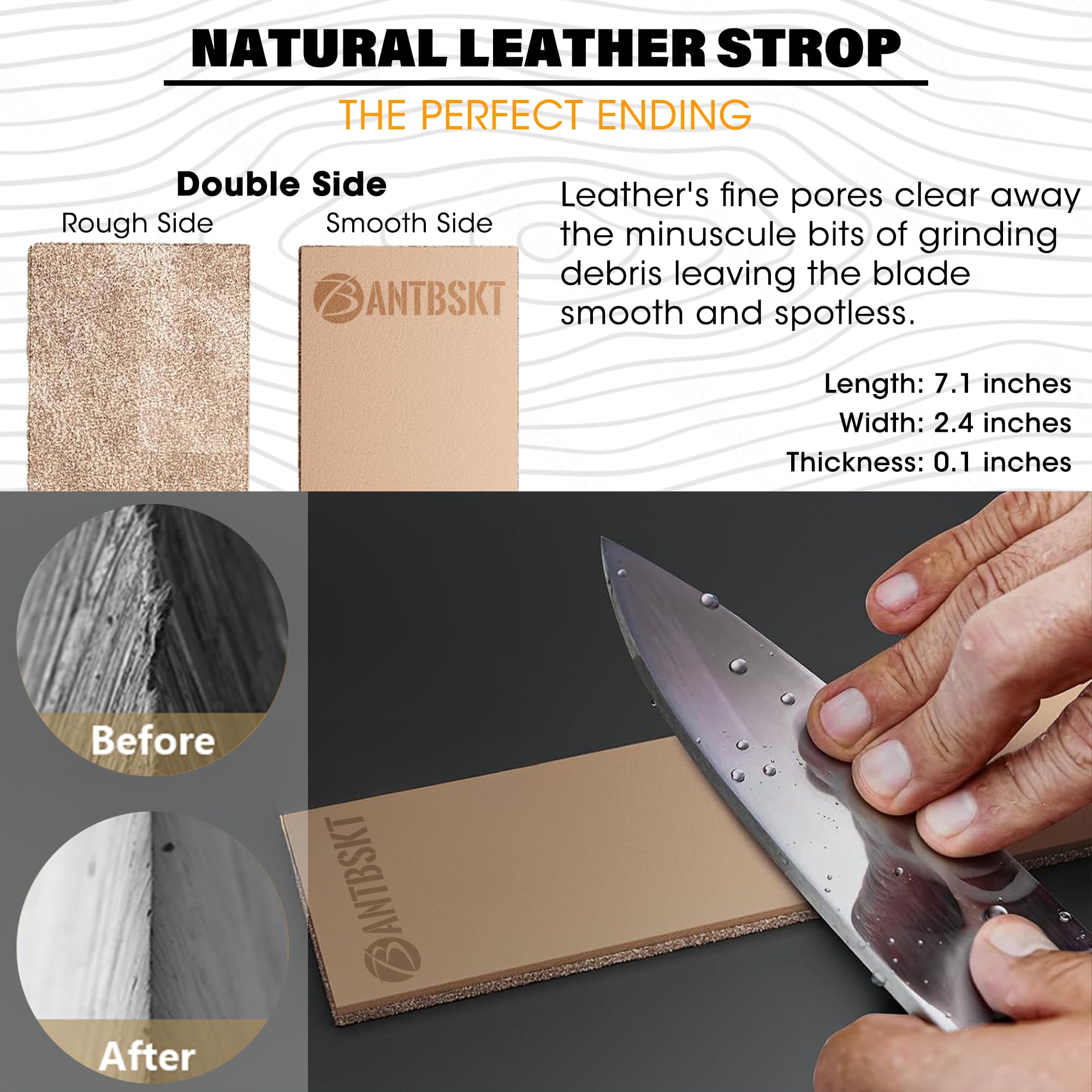 Bantbskt leather strop and polishing compound for refined edge finish
