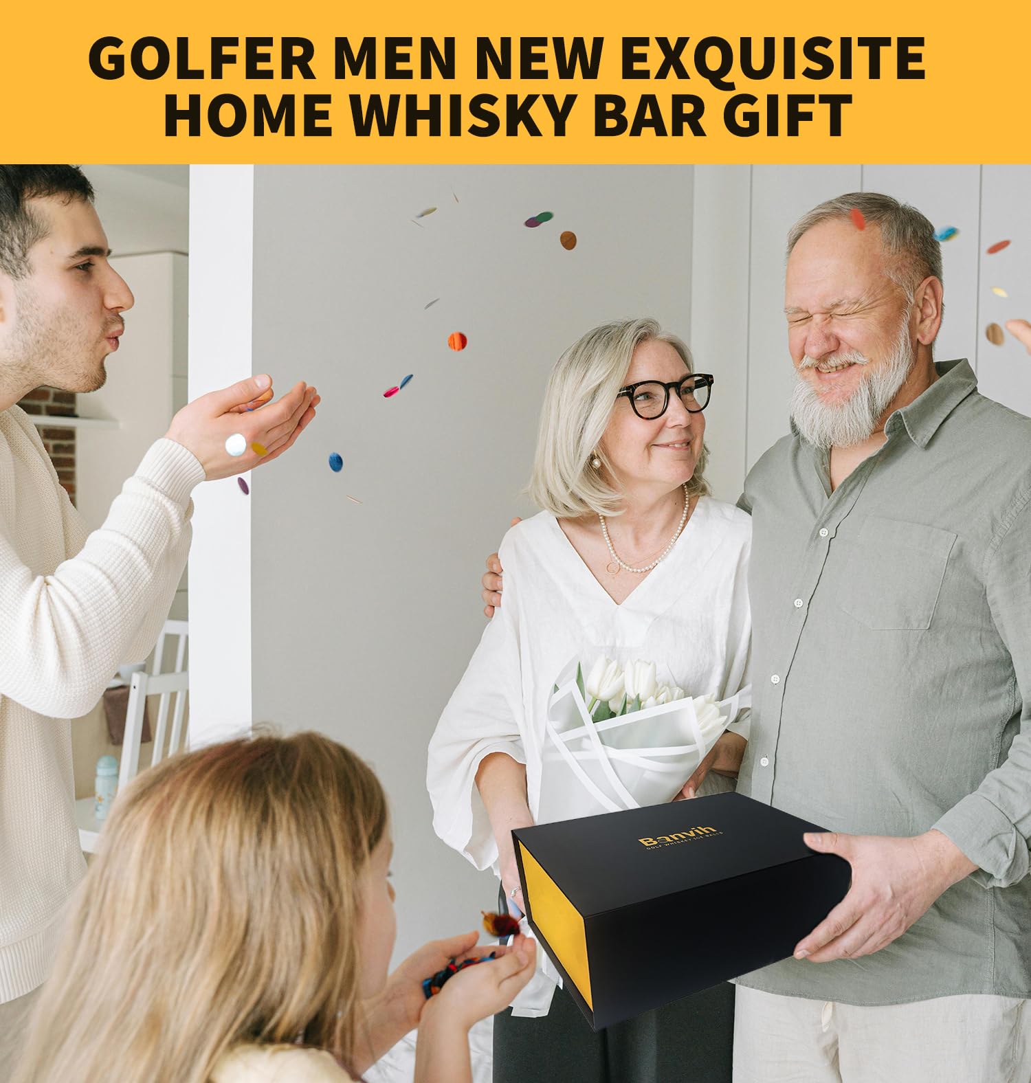 Banvih gift-ready set appeals to golf and whiskey lovers for gifts.