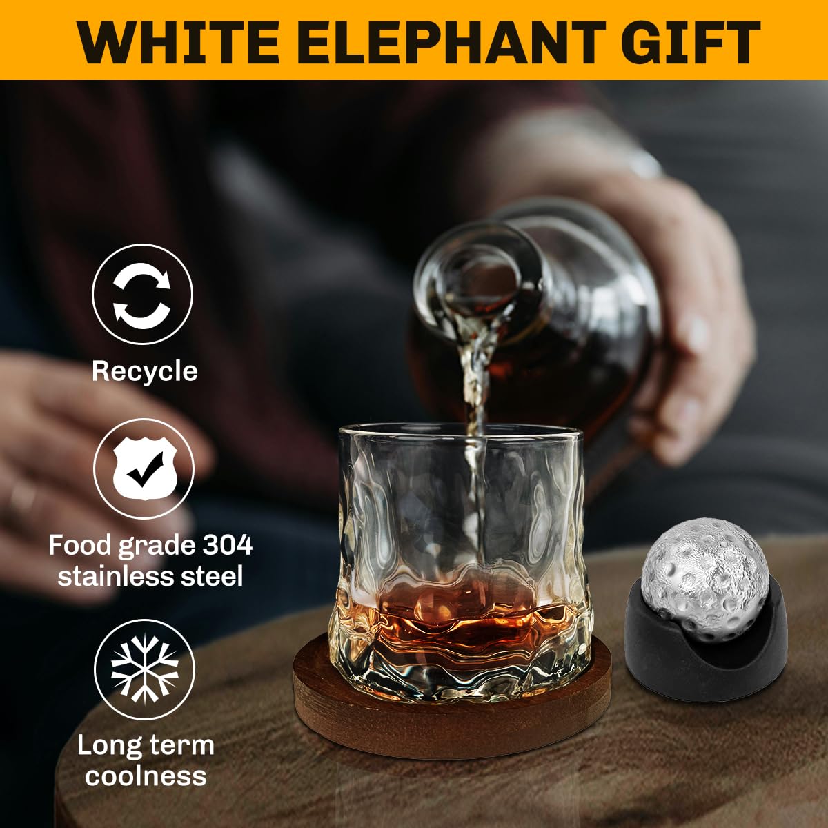 Banvih golf ball-patterned glasses enhance tasting with a thematic touch.