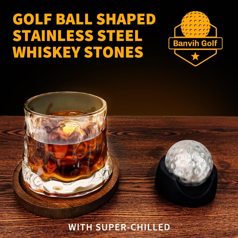 Banvih stainless steel golf ball stones chill whiskey without dilution.
