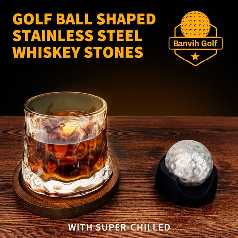Banvih stainless steel golf ball stones chill whiskey without dilution.