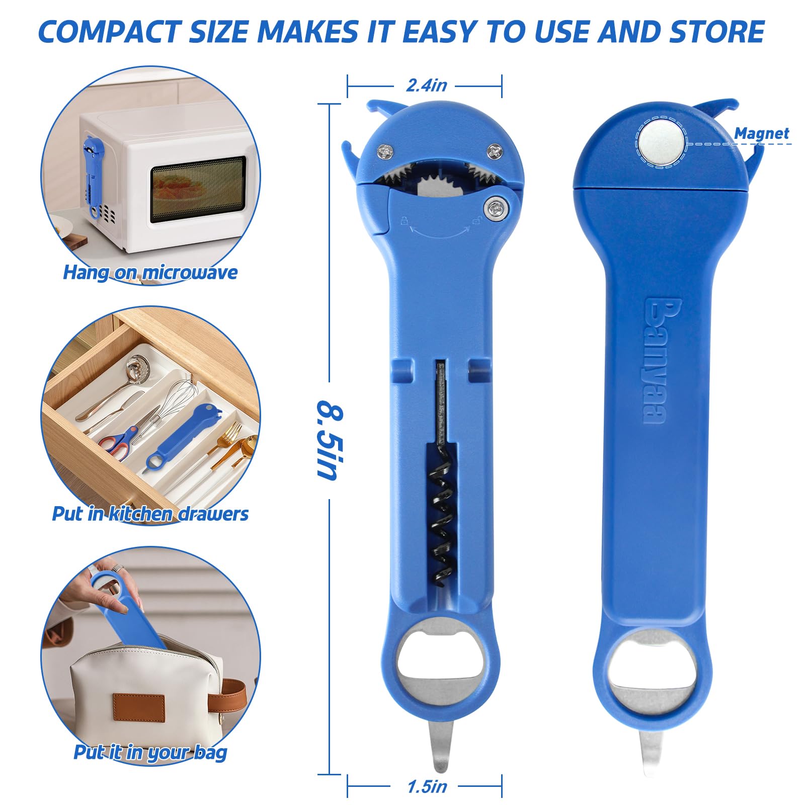 Banyaa magnetic blue top stores on fridge for quick access