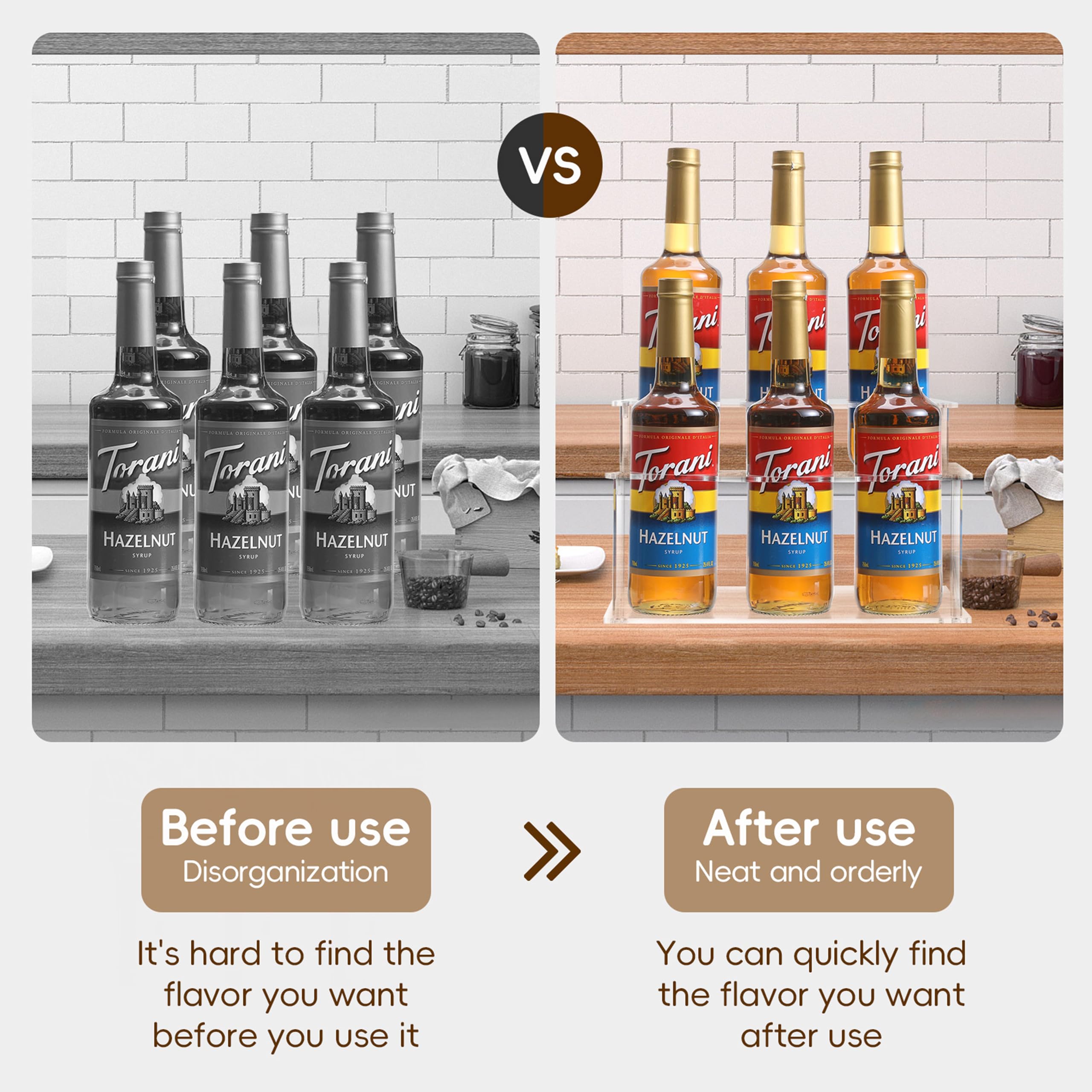 Baosia small wine rack adds stylish storage for syrups and beverages.