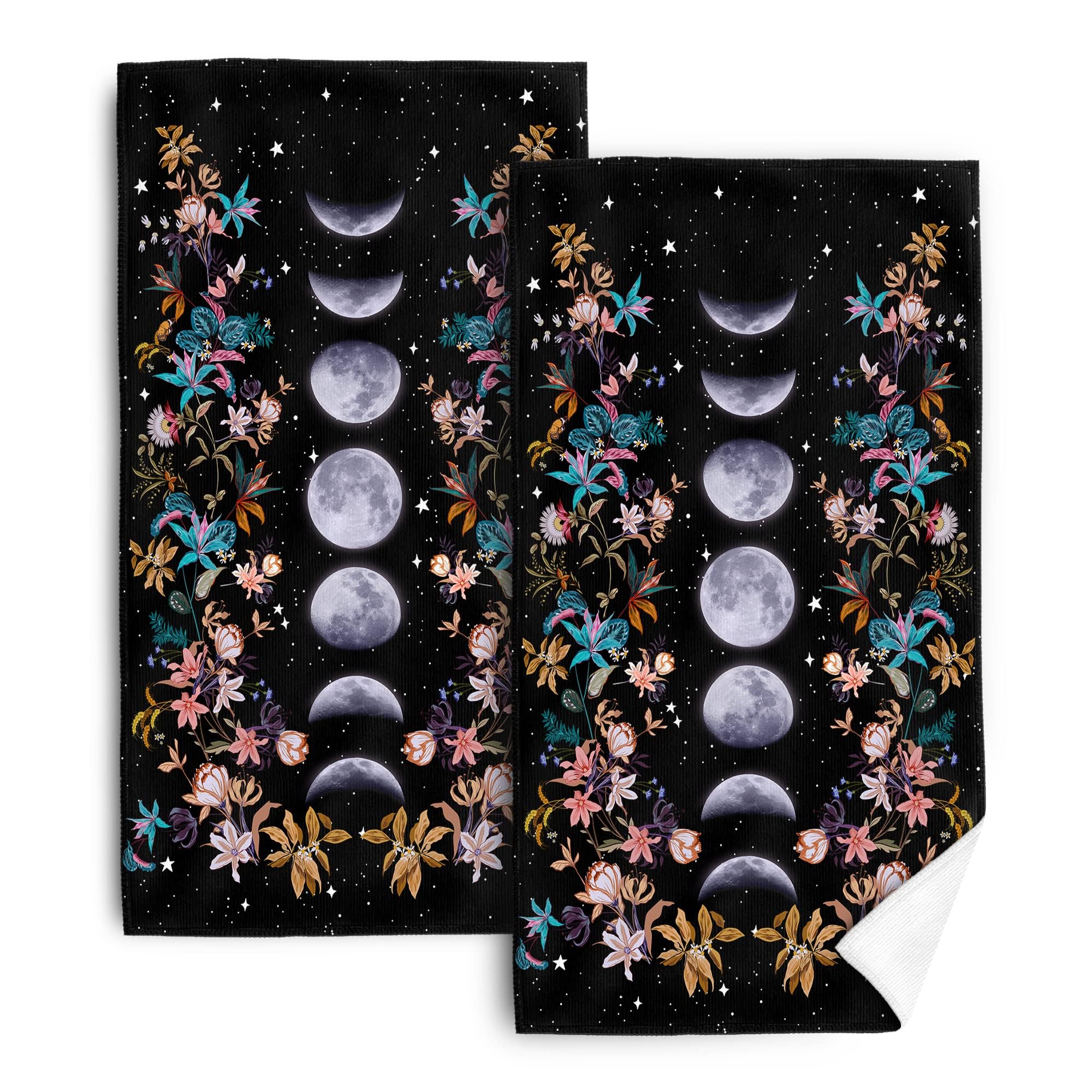 Bapcoku witchy black towels with Luna moon phases for stylish kitchen drying.