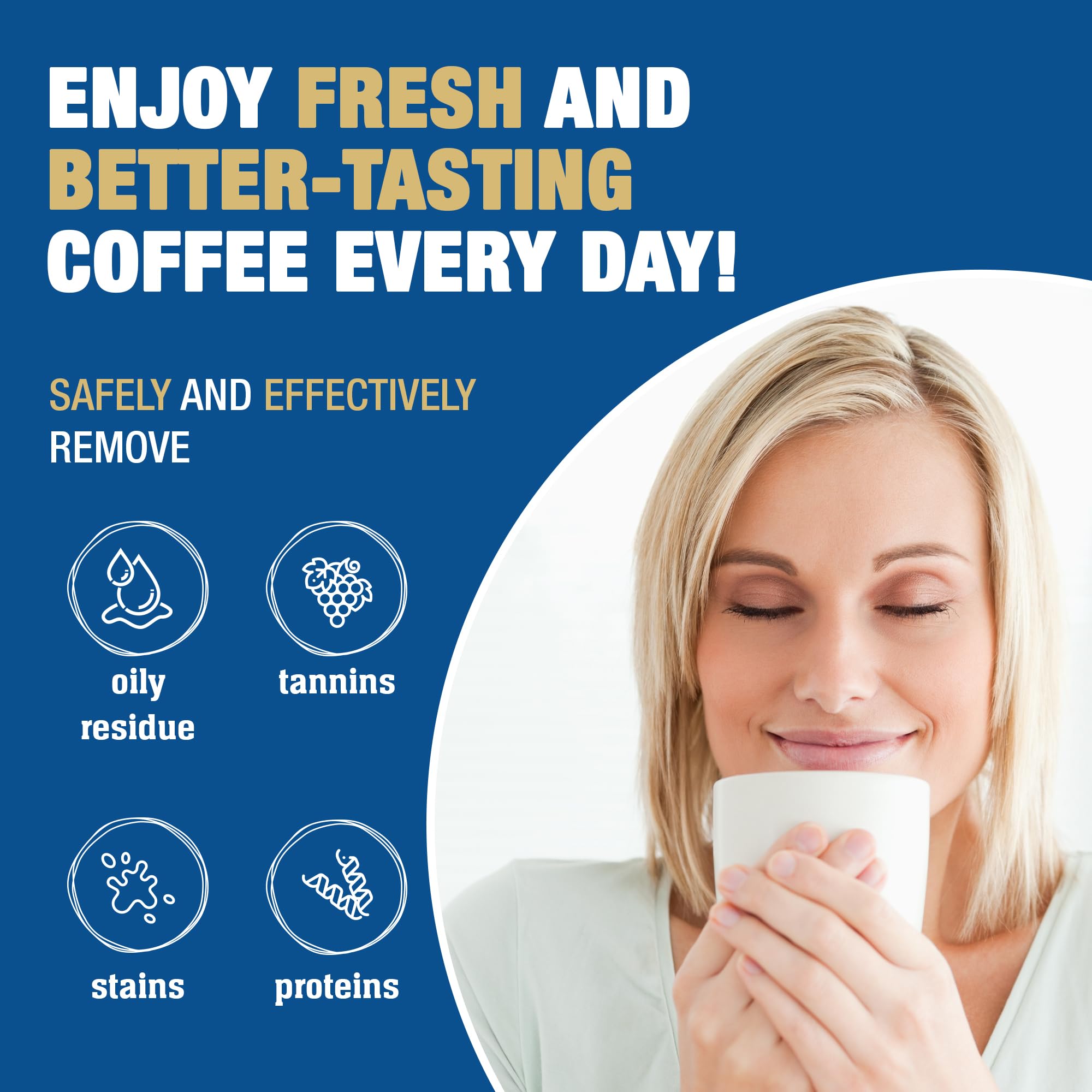 Bar Keepers Friend Coffee Maker Cleaner with carafe demonstrates residue removal for cleaner pours