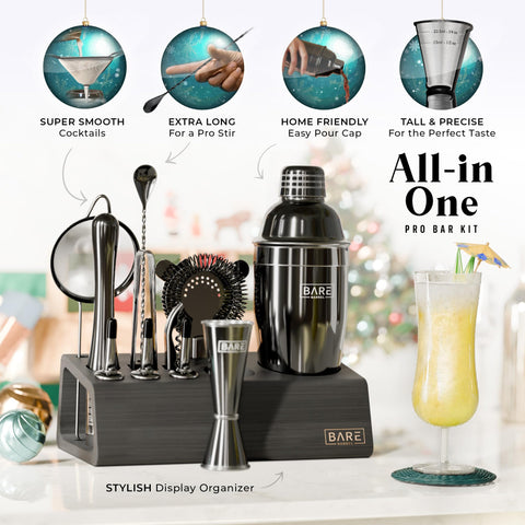 Bare Barrel 24oz Cobbler Shaker in jet black for pro-style cocktails