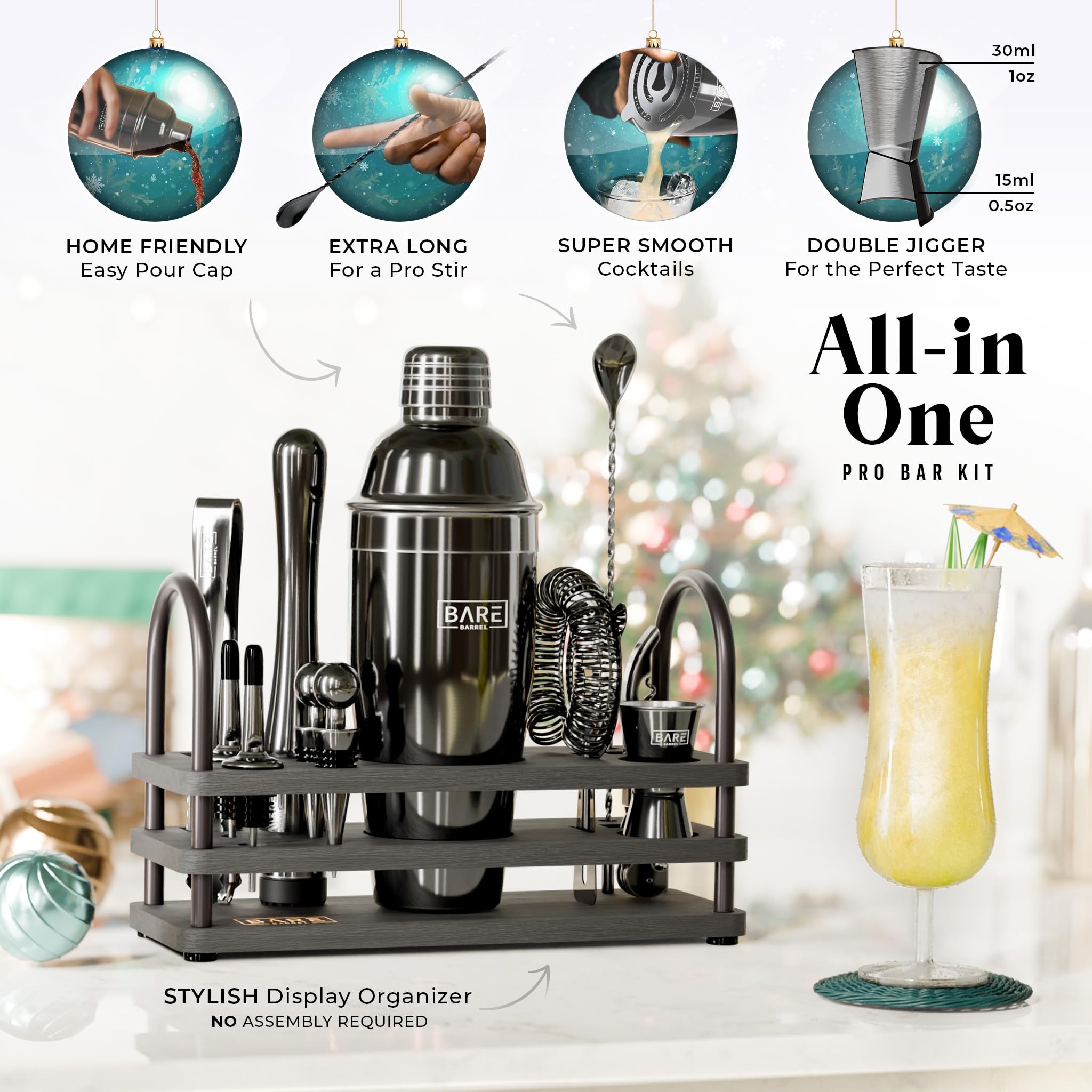 Bare Barrel bamboo organizer keeps tools neatly in reach during entertaining.