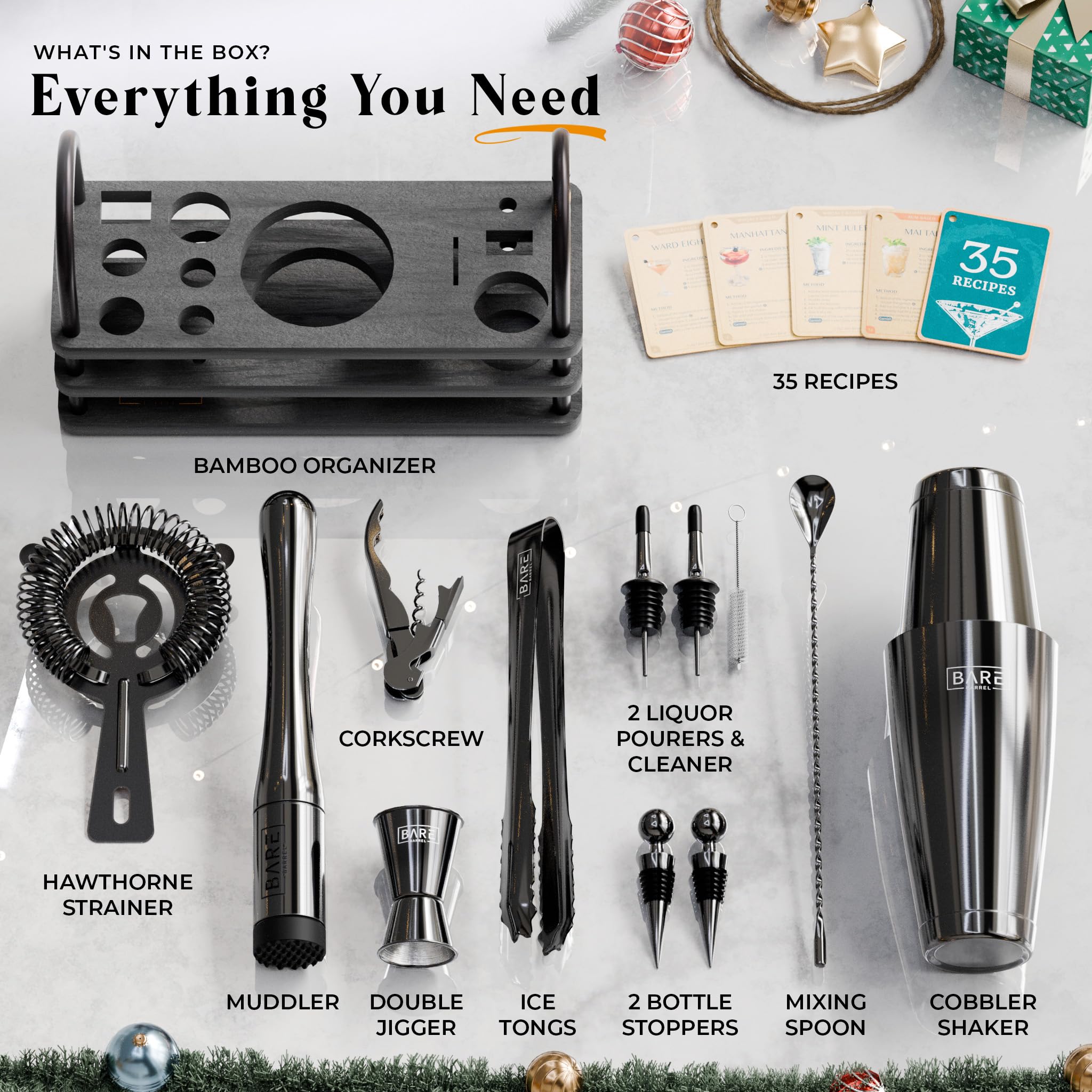 Bare Barrel bamboo organizer keeps tools neatly arranged and accessible.