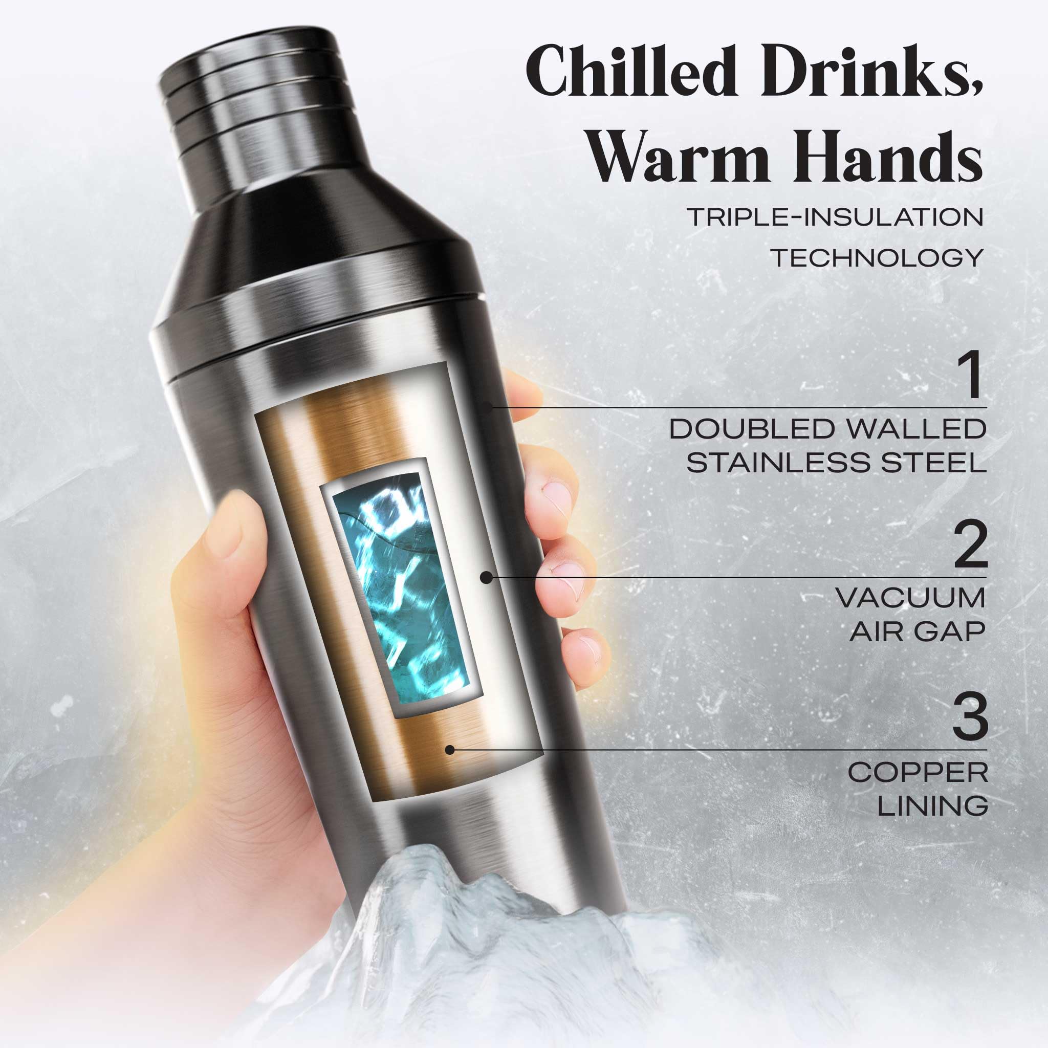 Bare Barrel double-wall stainless steel design resists heat and condensation.