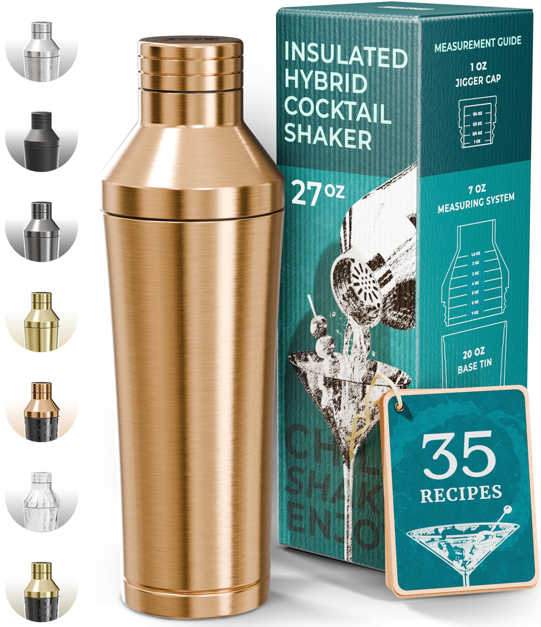 Bare Barrel insulated copper cocktail shaker set, keeps drinks cold and hands dry