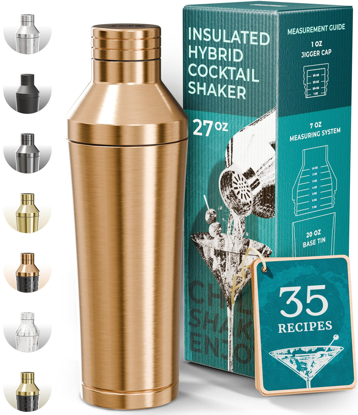 Bare Barrel insulated copper cocktail shaker set, keeps drinks cold and hands dry