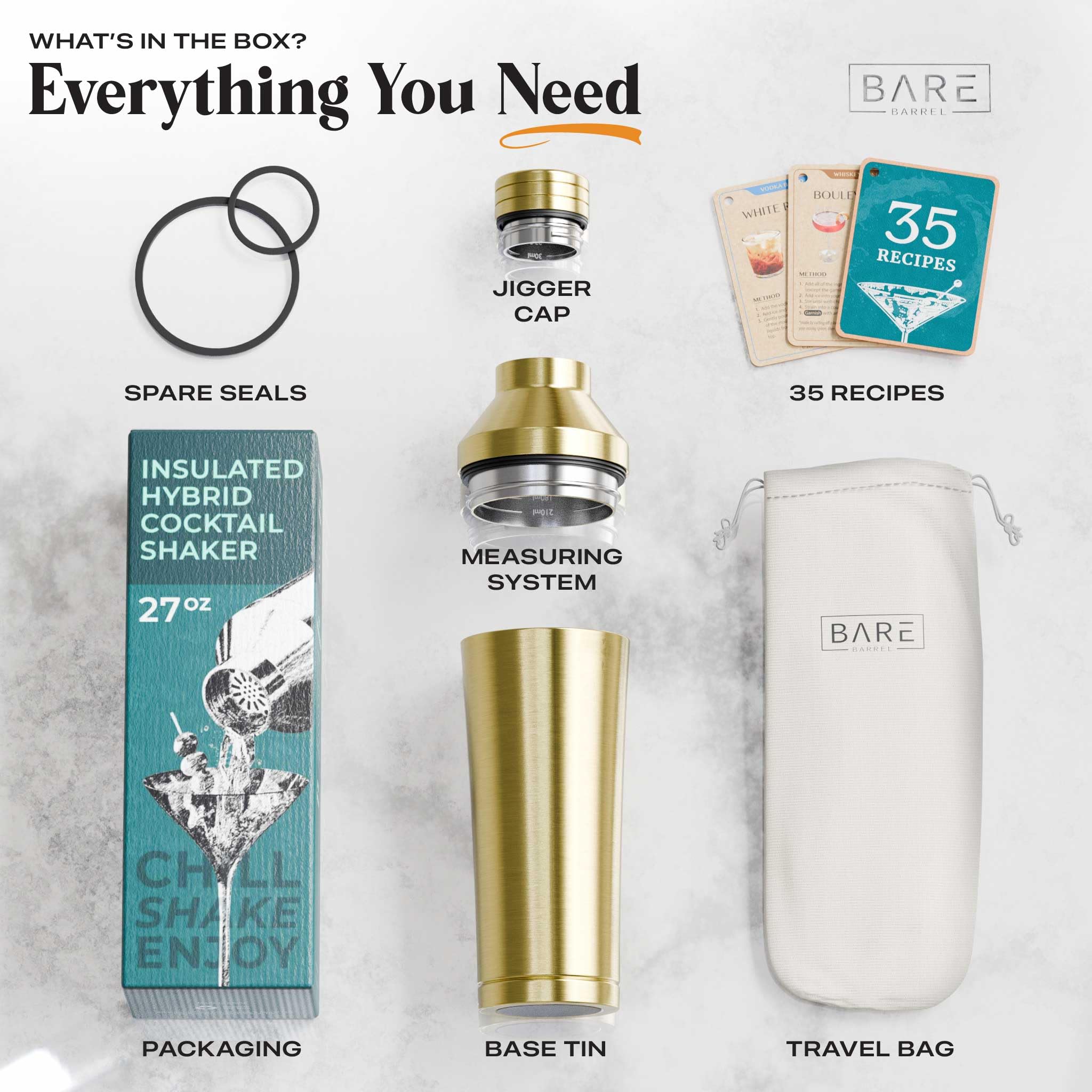 Bare Barrel 35 recipe cards offer cocktail ideas at your fingertips.