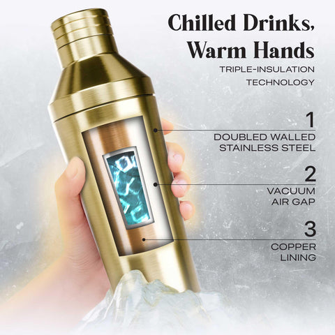 Bare Barrel double-wall stainless steel shaker design stays cool and condensation-free.