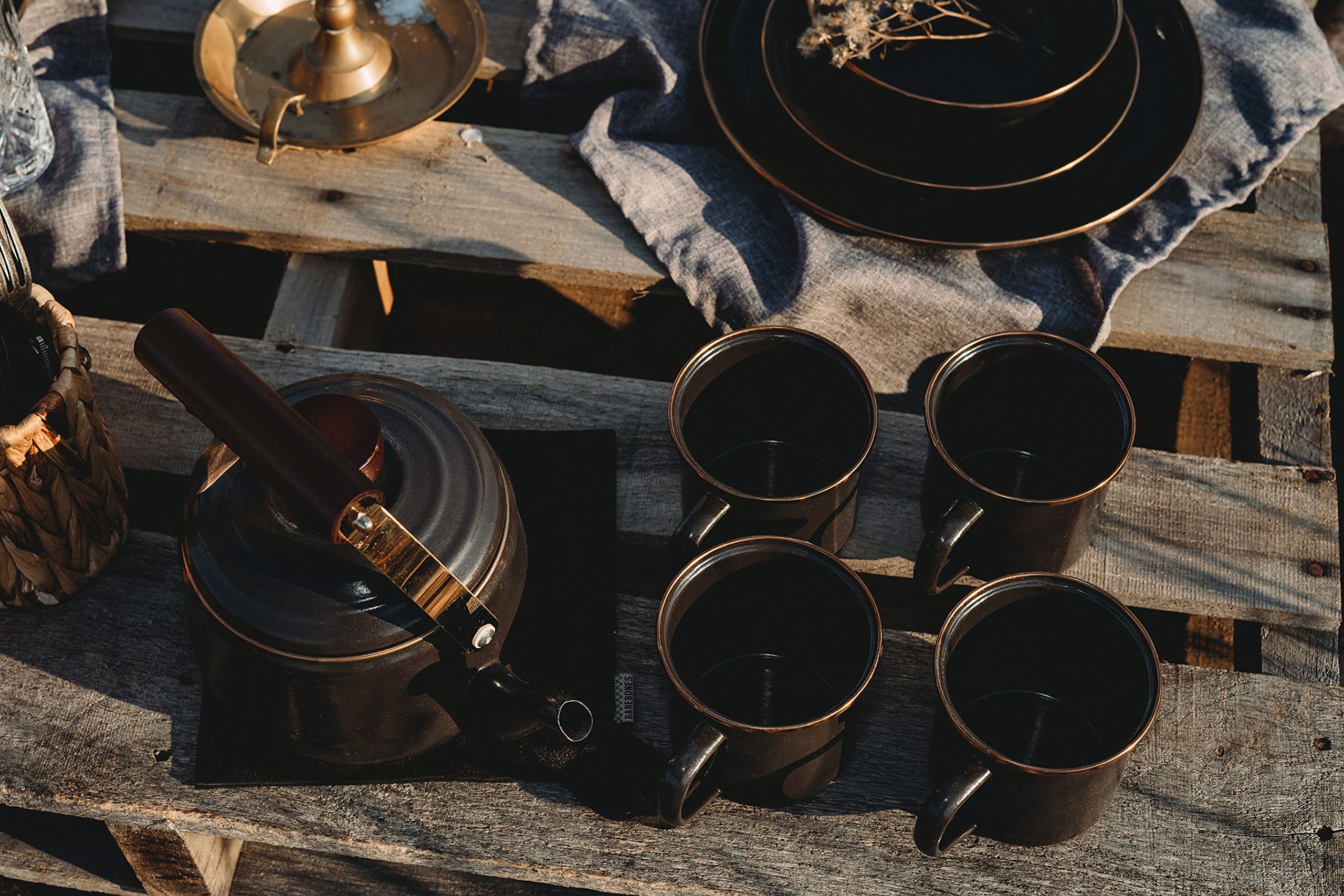Barebones enamel cup with stainless steel rim, rust-resistant for adventures