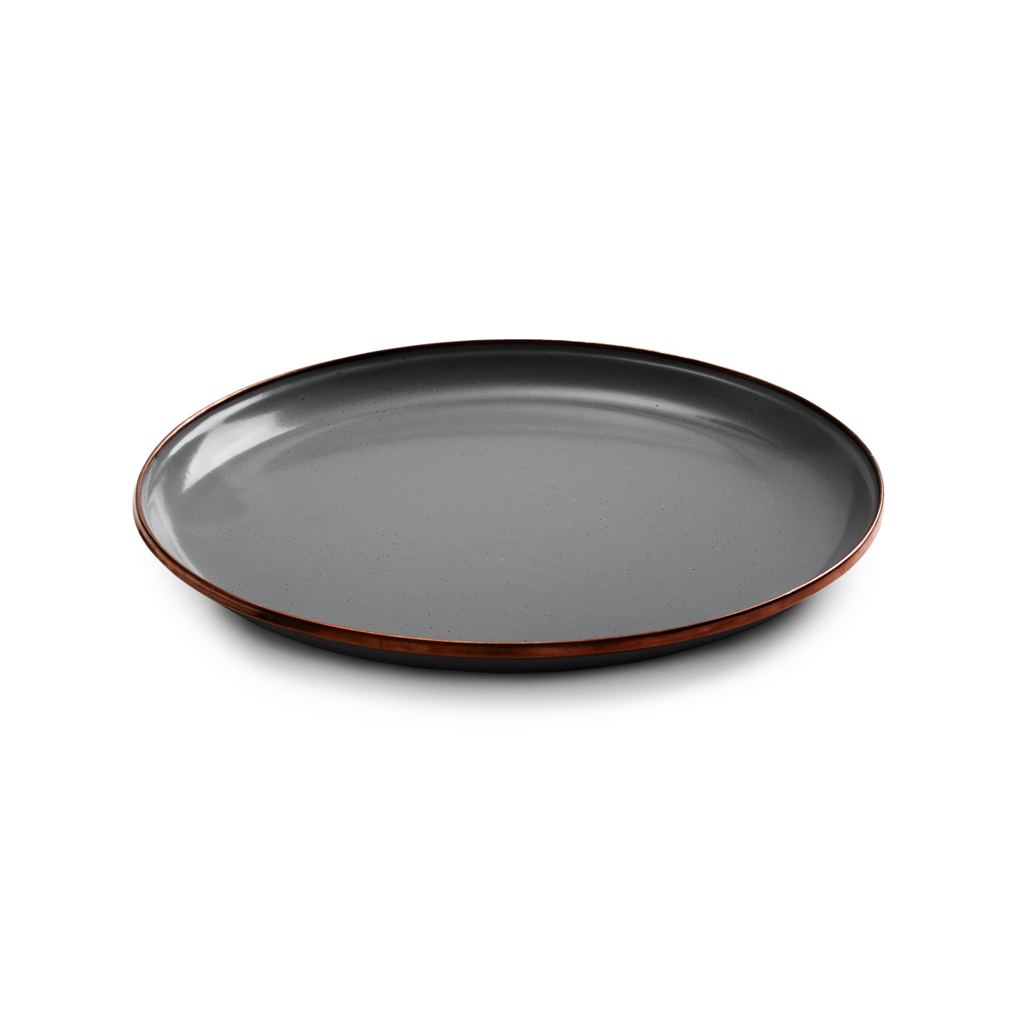 Barebones enamel deep plate in slate gray, stackable for packing