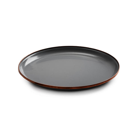 Barebones enamel deep plate in slate gray, stackable for packing
