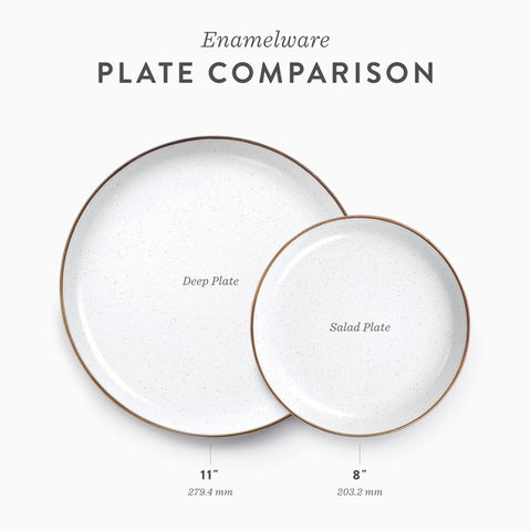 Barebones enamel deep plate raised-edge design reduces spills