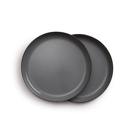 Barebones enamel deep plate with slate-gray rim for outdoor dining