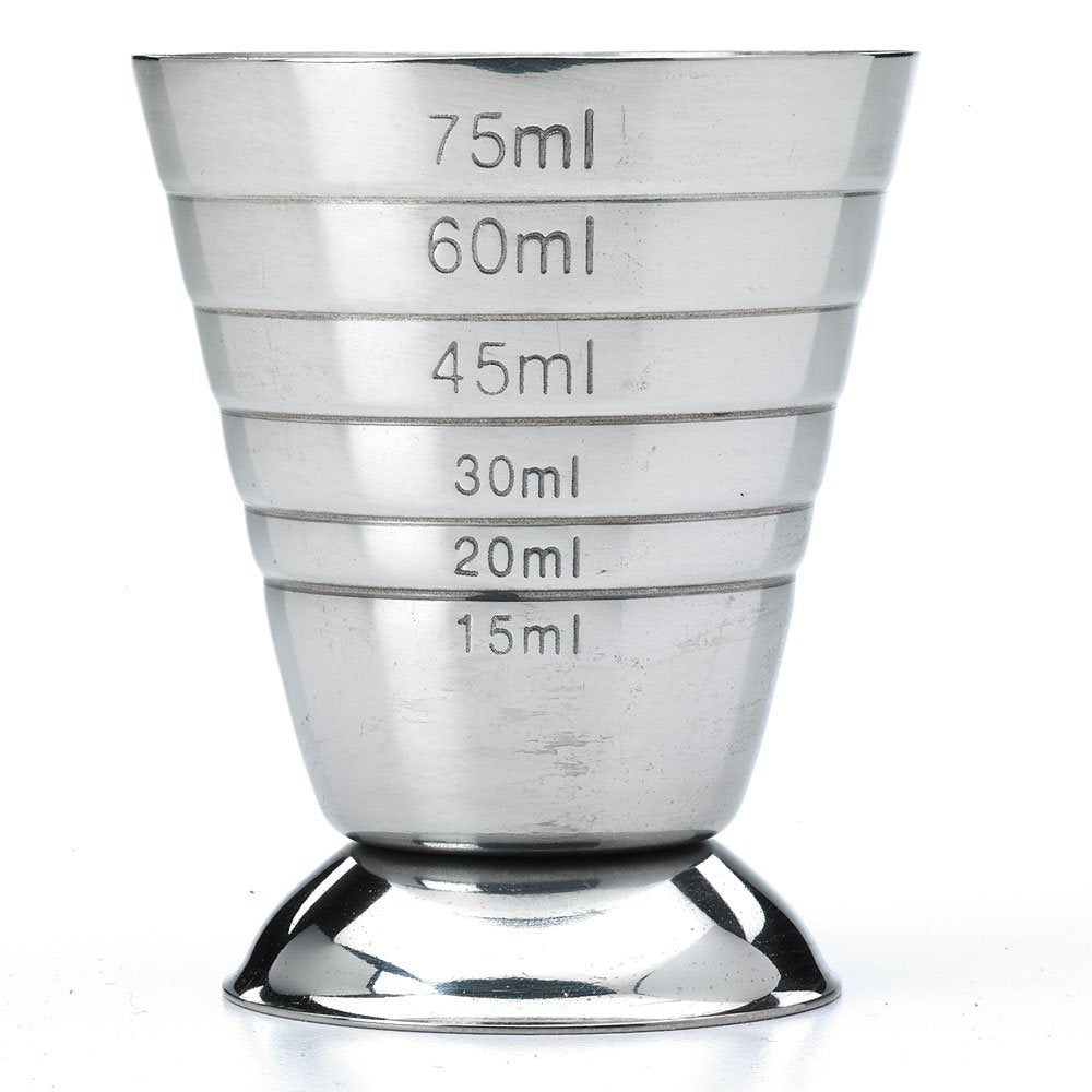 Barfly measuring cup with a pour spout for clean, spill-free transfers.