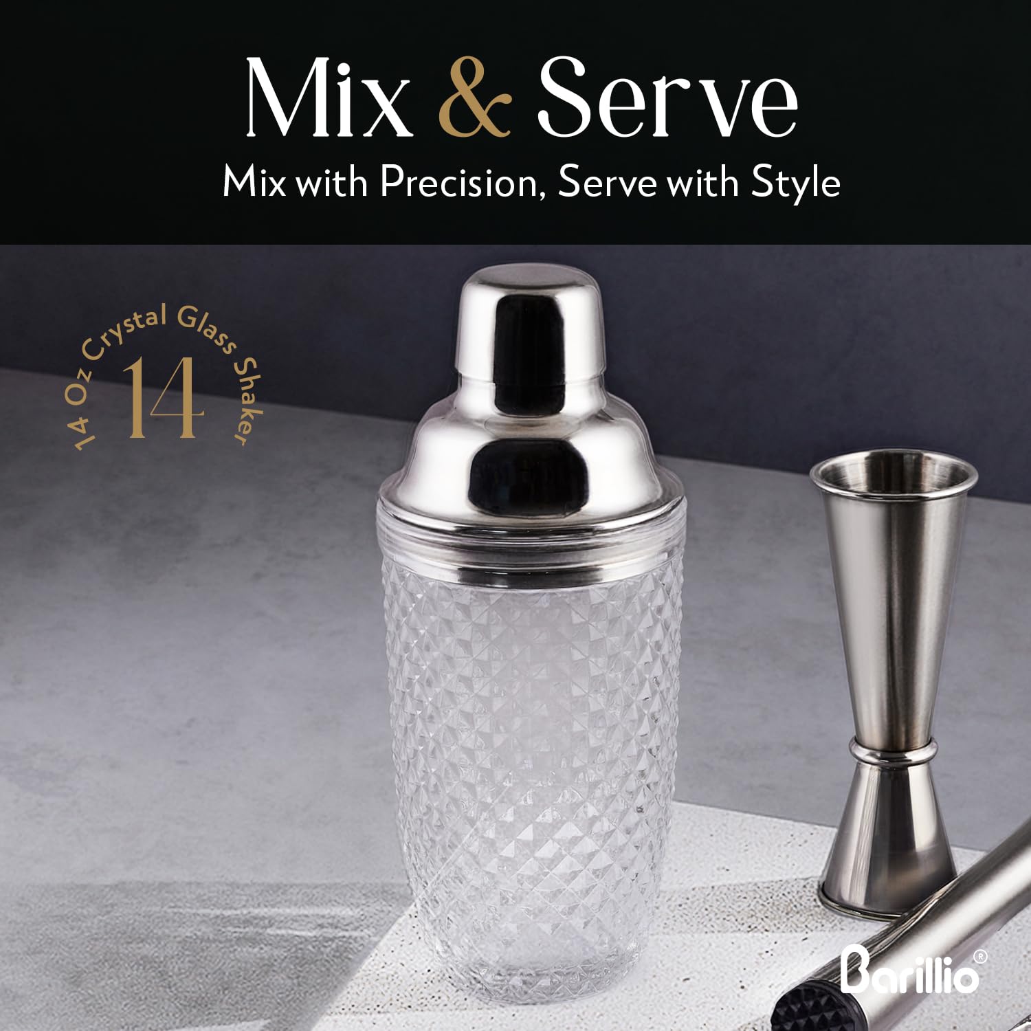 Barillio slim glass shaker is travel-ready for picnics and compact kitchens