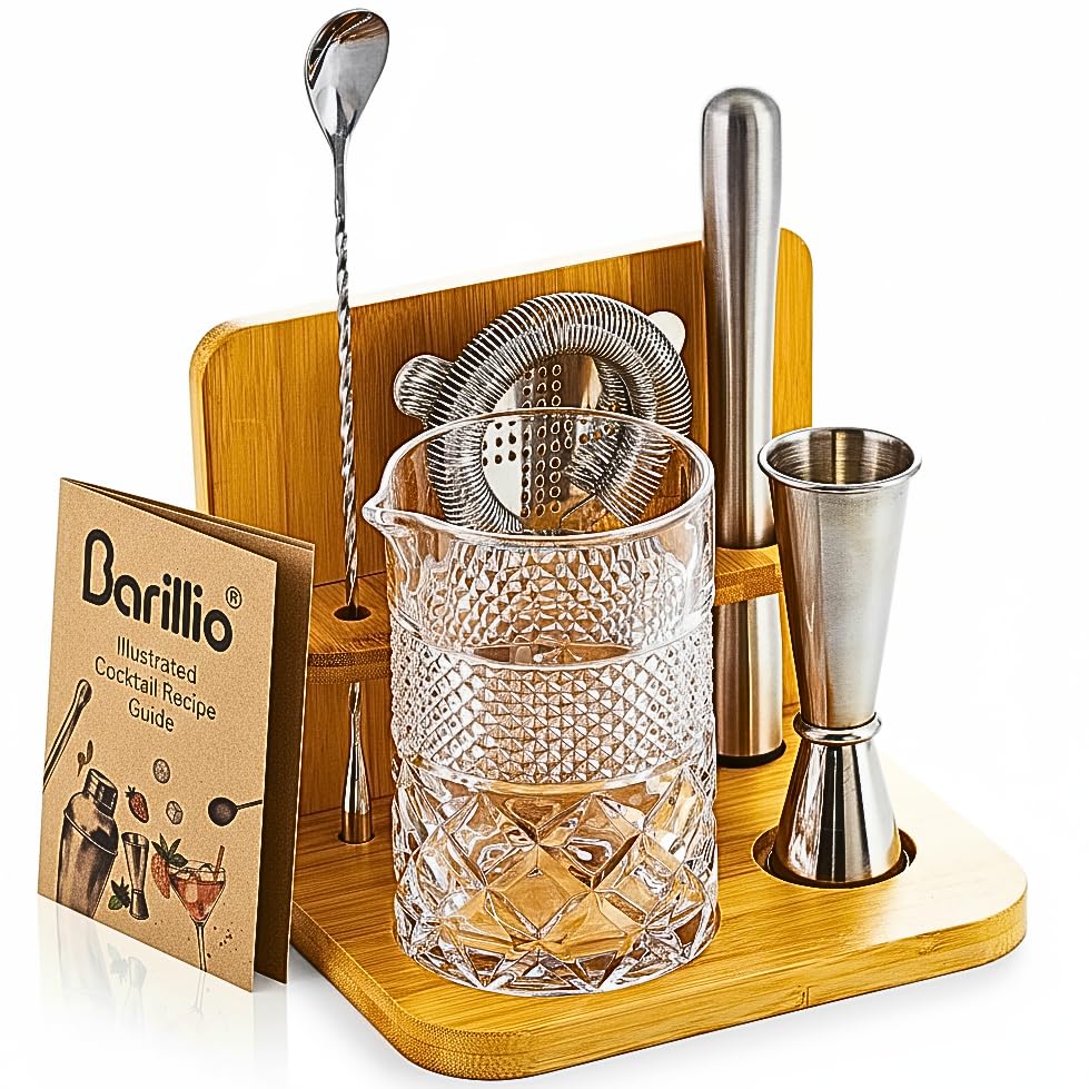 Barillio 24 oz crystal mixing glass with weighted base for steady pours and control