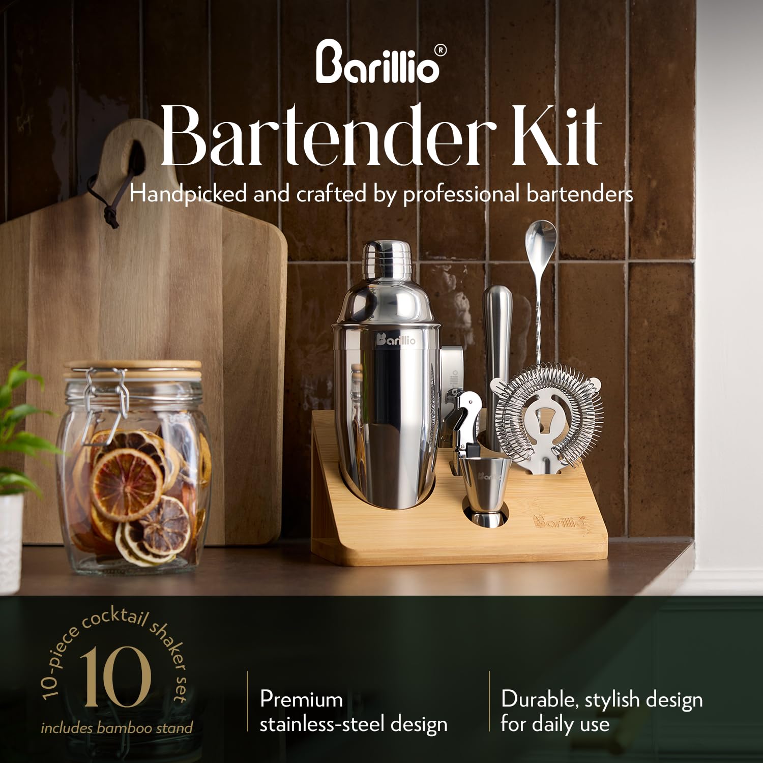 Barillio bamboo stand-storage demonstrates organized, stylish storage for bar tools