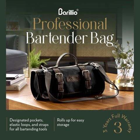 Barillio Bartender Bag open compartments showing tool slots and shaker storage