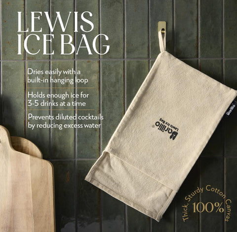 Barillio canvas Lewis bag keeps ice dry during crushing.