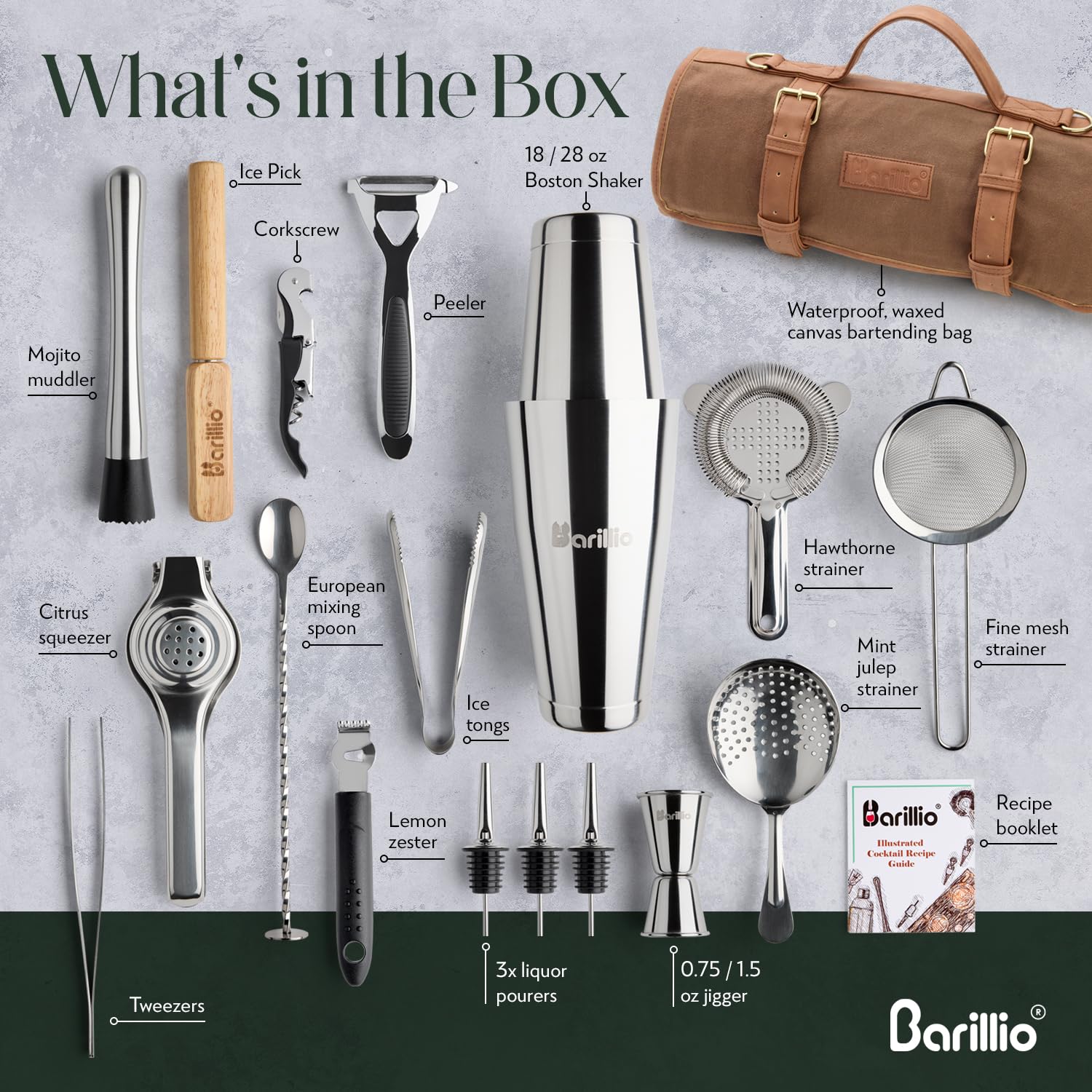 Barillio Bartender Kit as a gift idea for weddings or parties.