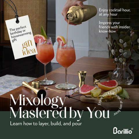 Barillio Gold Mixology pourers – drip-free pouring for clean presentations.