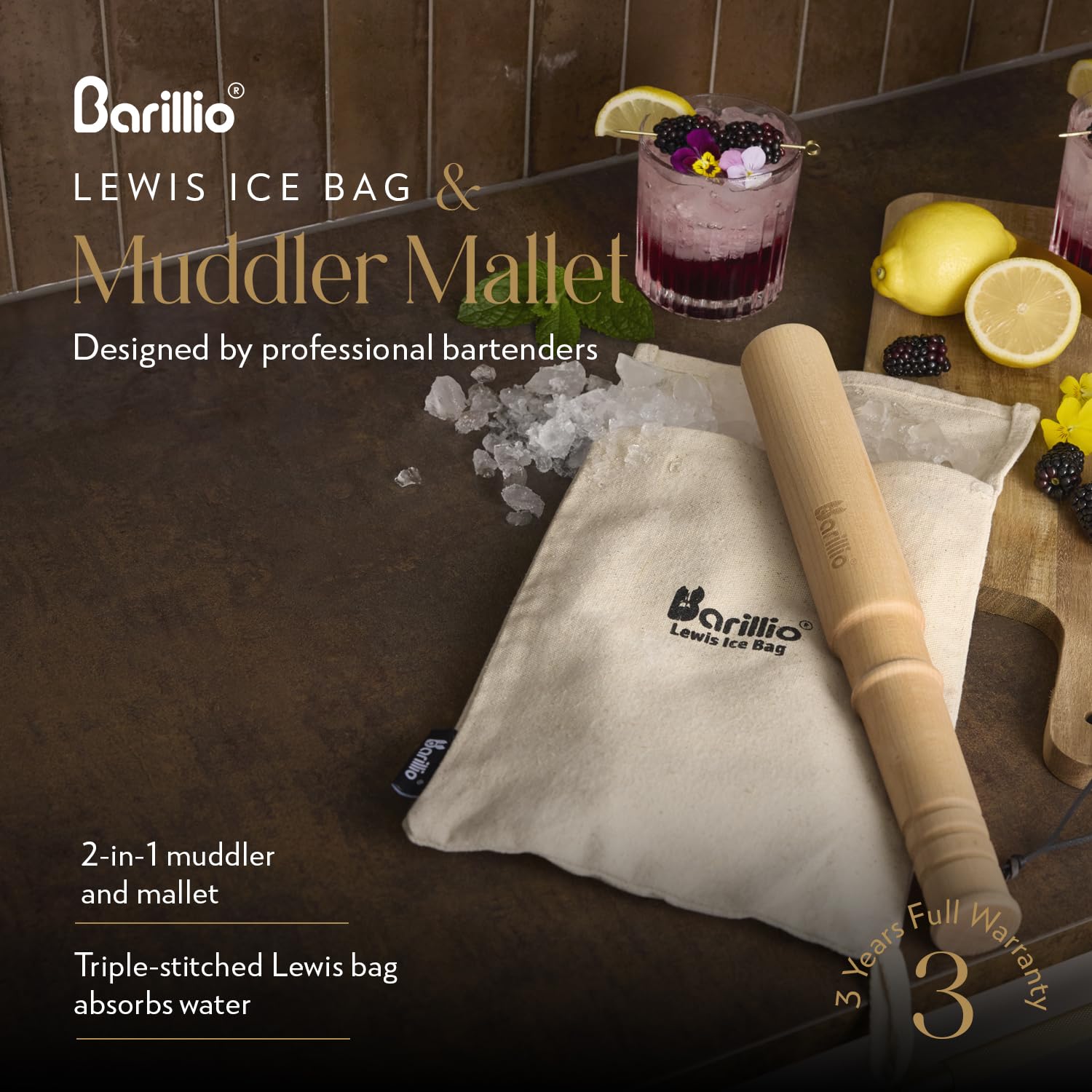 Barillio Lewis bag absorbs moisture for crisper, undiluted ice.