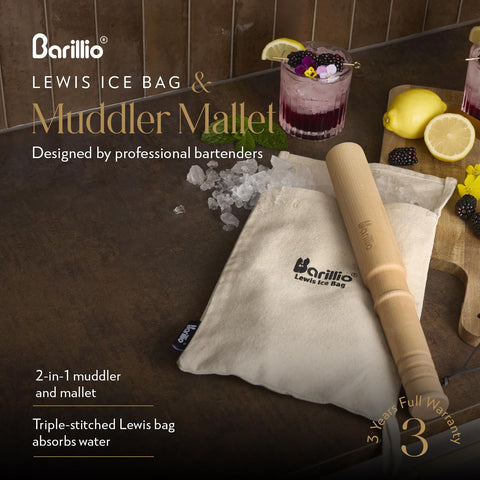Barillio Lewis bag absorbs moisture for crisper, undiluted ice.