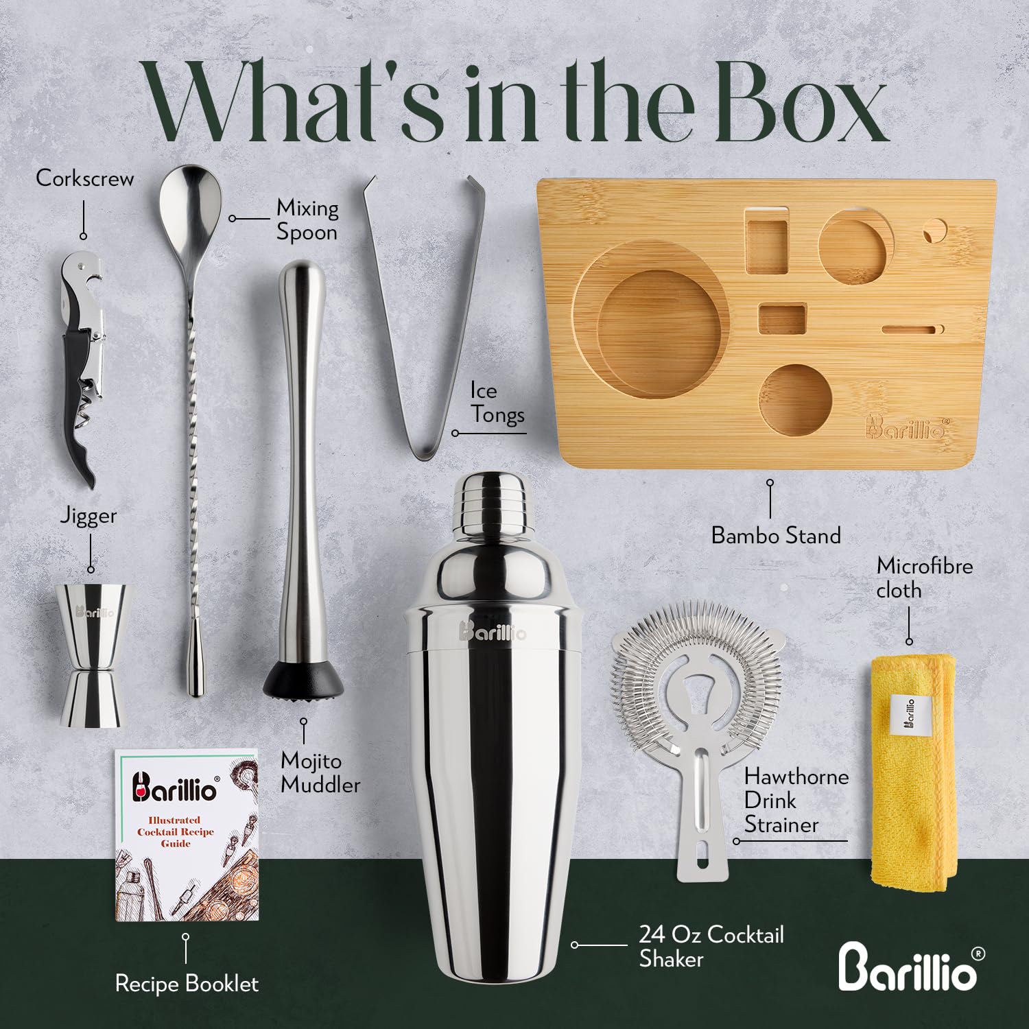 Barillio recipe booklet included to inspire creative cocktail evenings