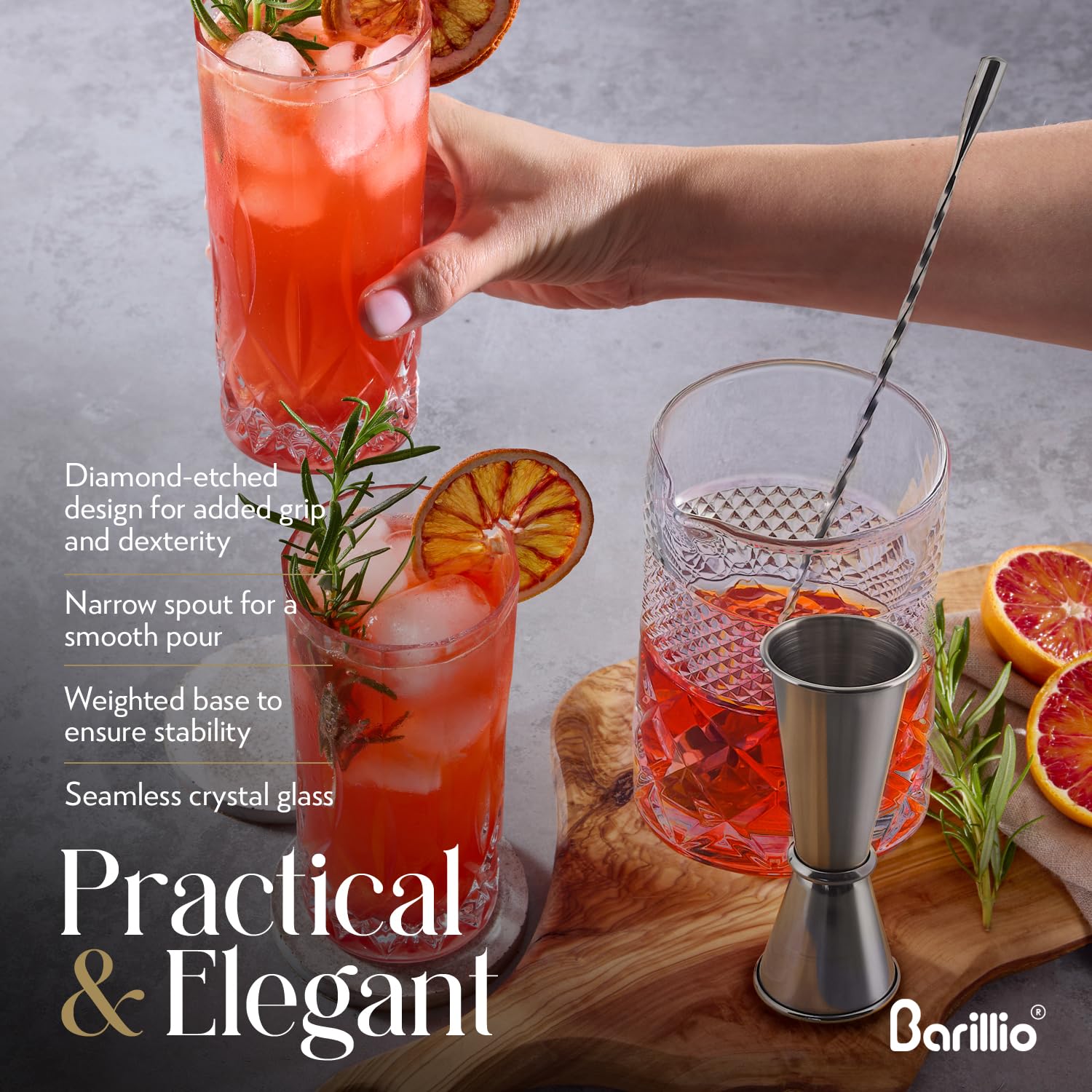 Barillio ridged muddler to release aromas from herbs and fruit