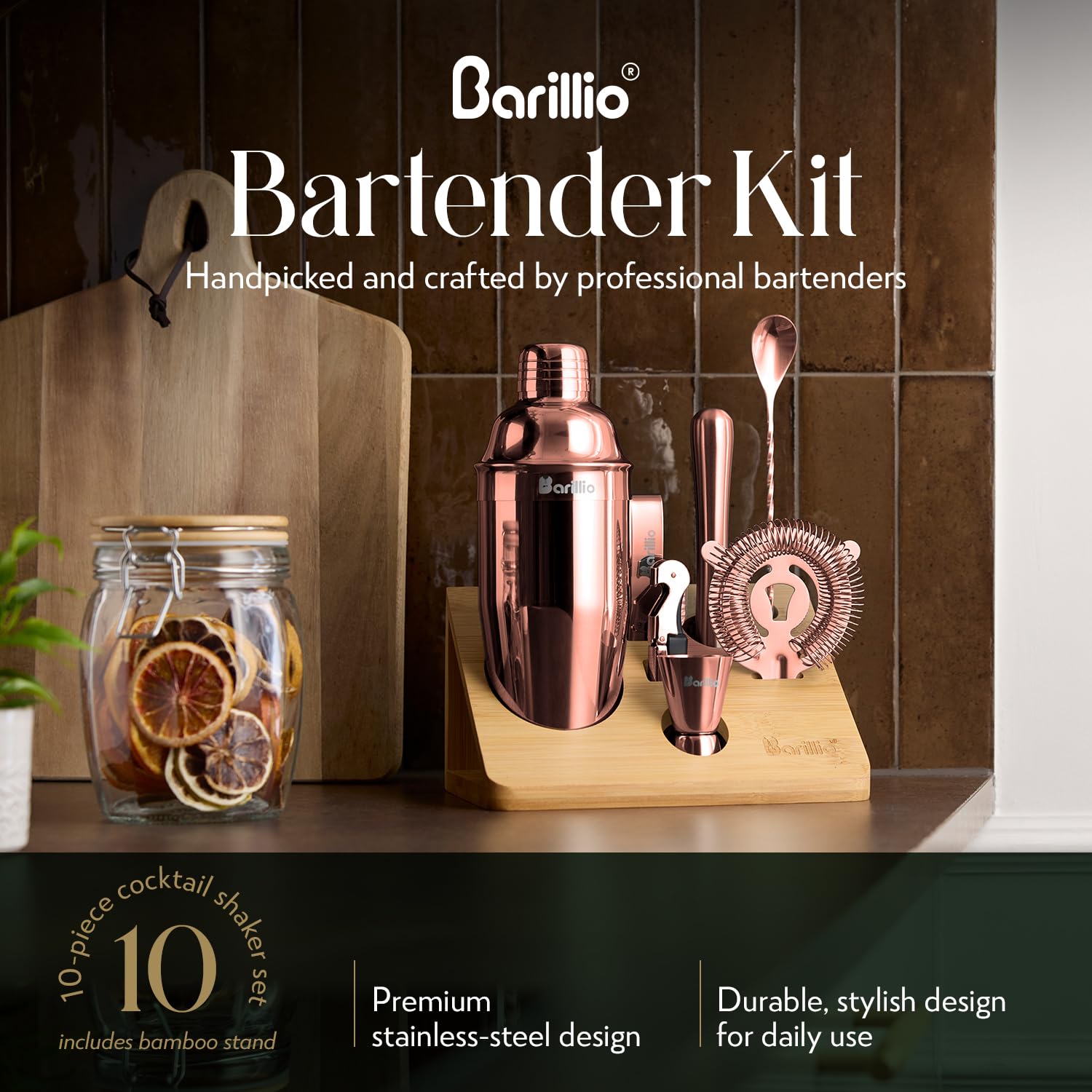 Barillio recipe booklet included, inspires new cocktails and flavor ideas.