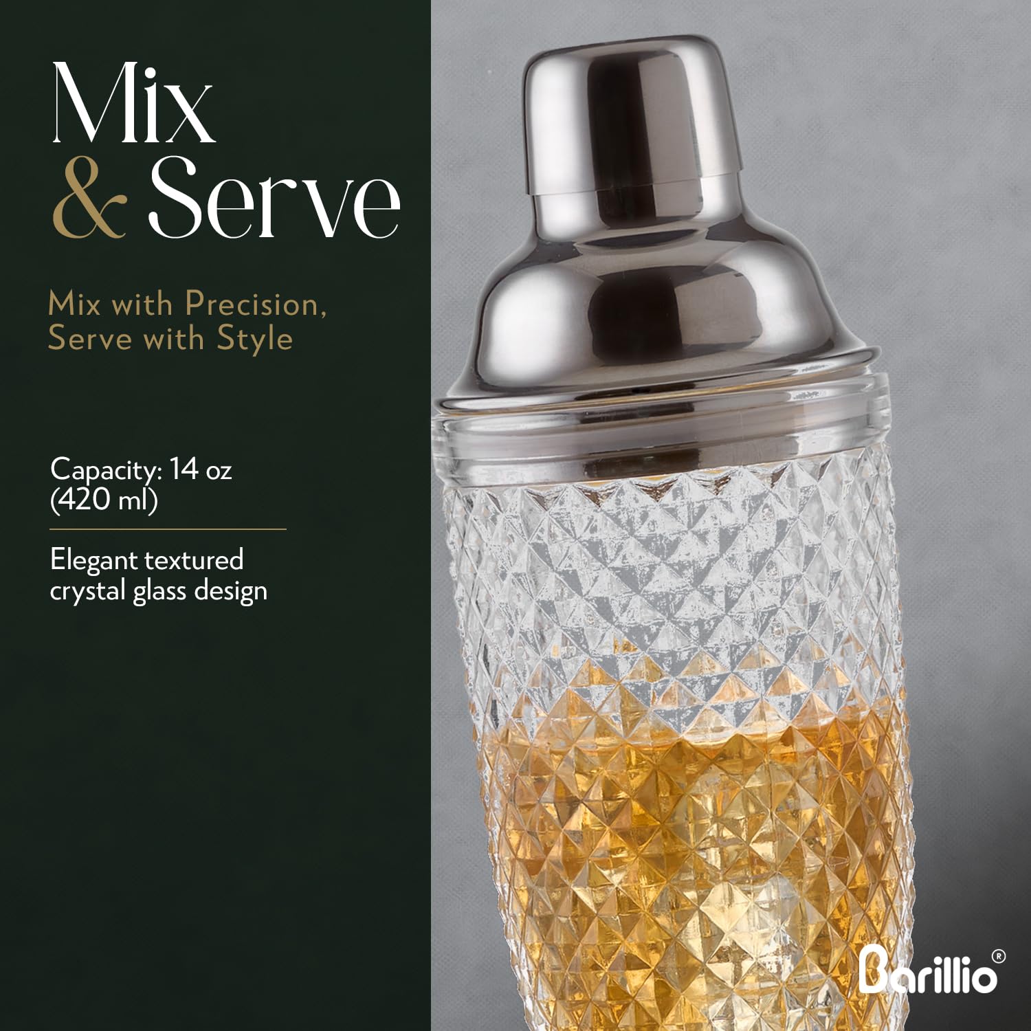 Barillio see-through shaker walls reveal ice level and dilution for balanced drinks